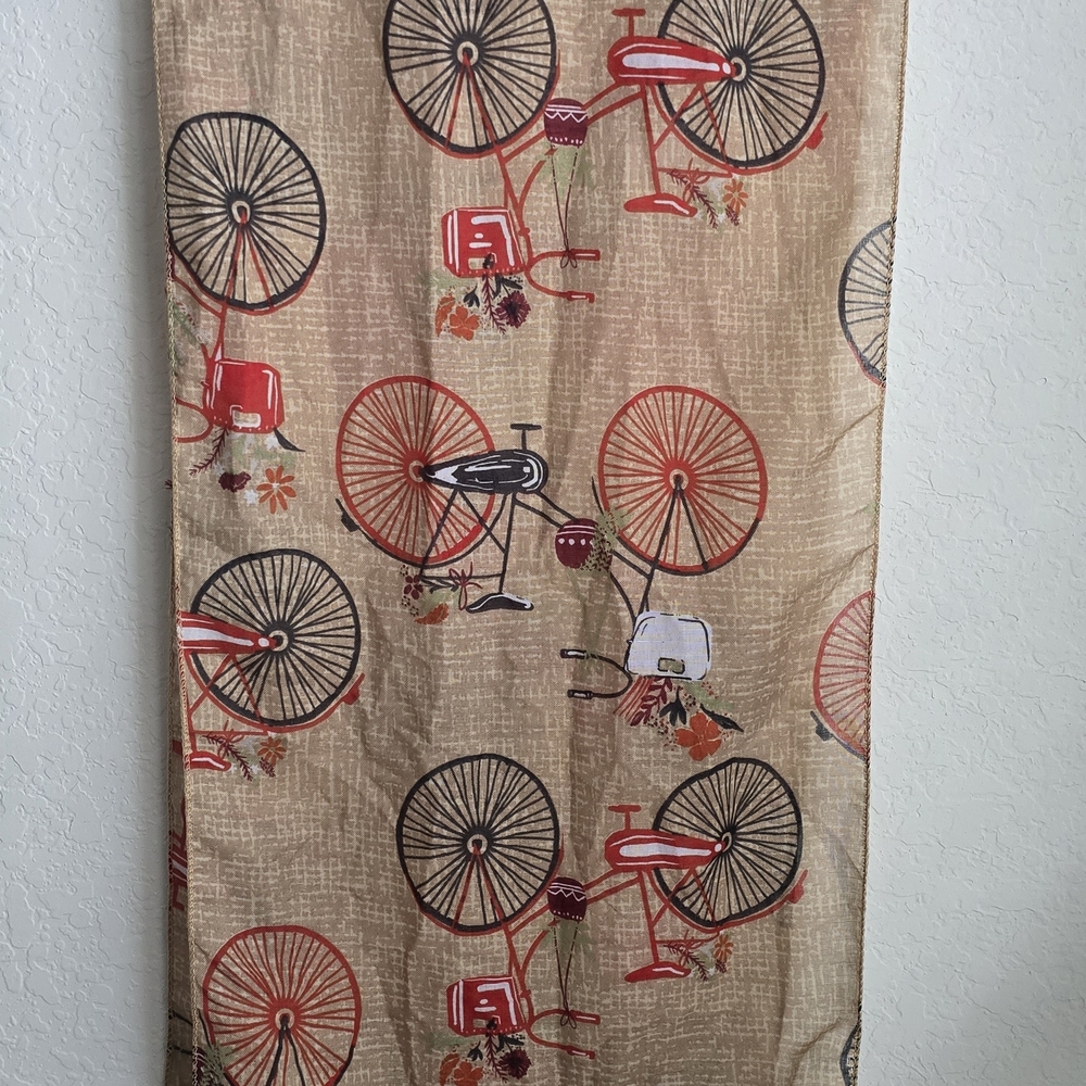 Bicycle Print Scarf in Tan and Red